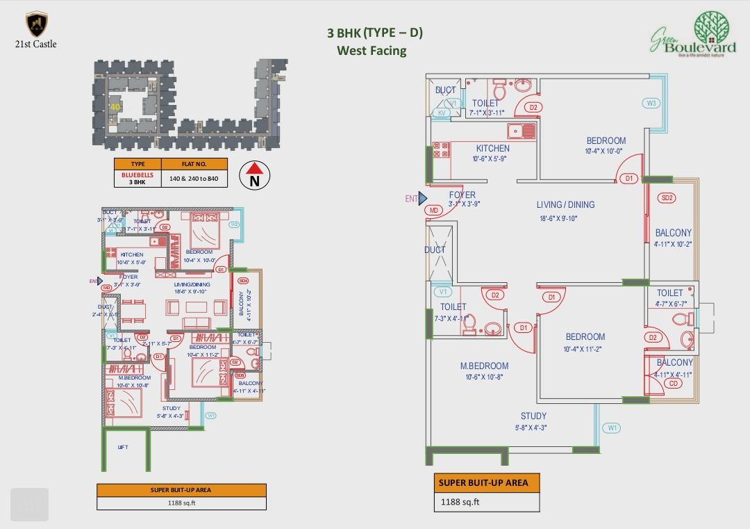 3 BHK Layout - Green Boulevard